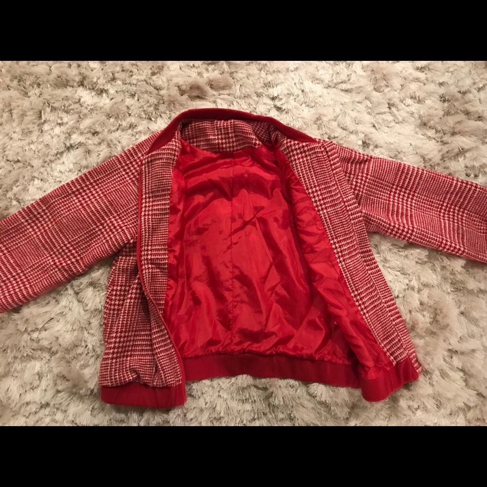 Red Plaid Full Zip Up Coat/Jacket Red/White - Picture 5 of 7